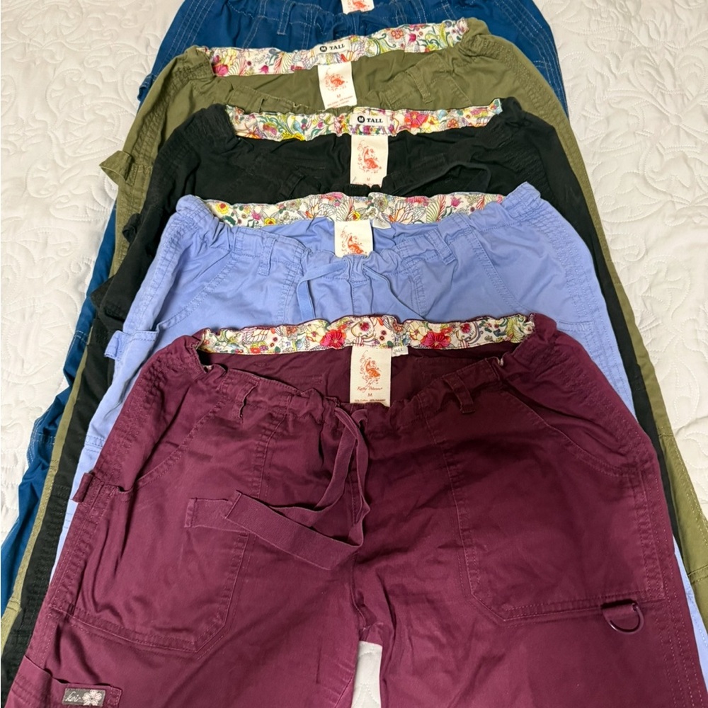 Koi Women's Pants in Burgundy, Blue, Green, and Black
